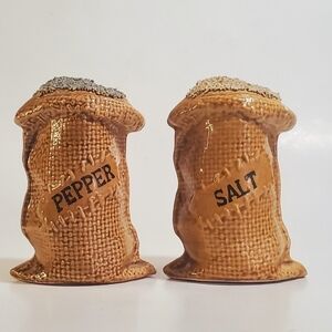 Salt & Pepper Vintage Ceramic Burlap Sack Shaker Set by "Our Own Import" Japan